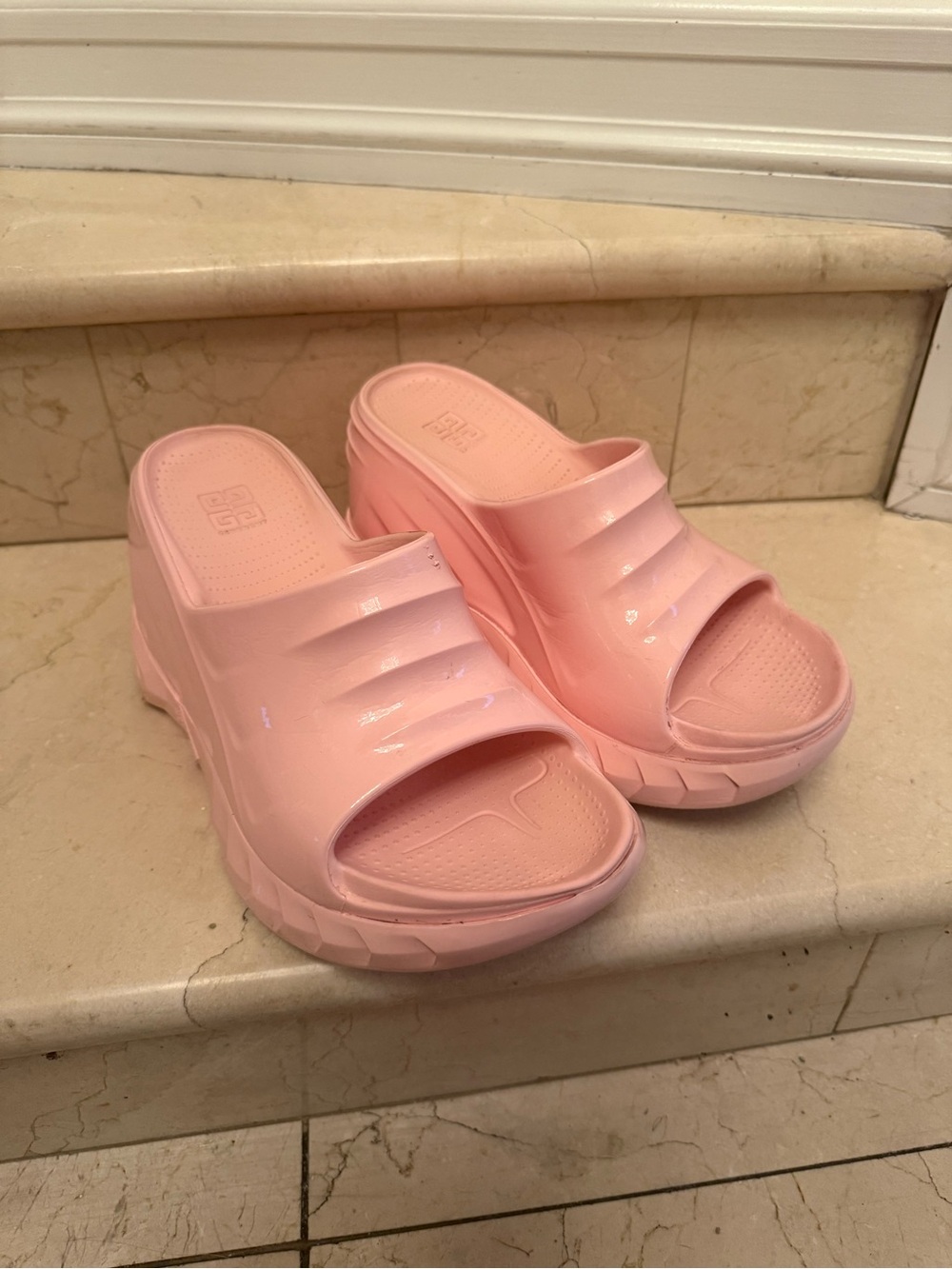 Authentic Givenchy Pink Marshmallow Wedge Sandals  - Size 38 EU